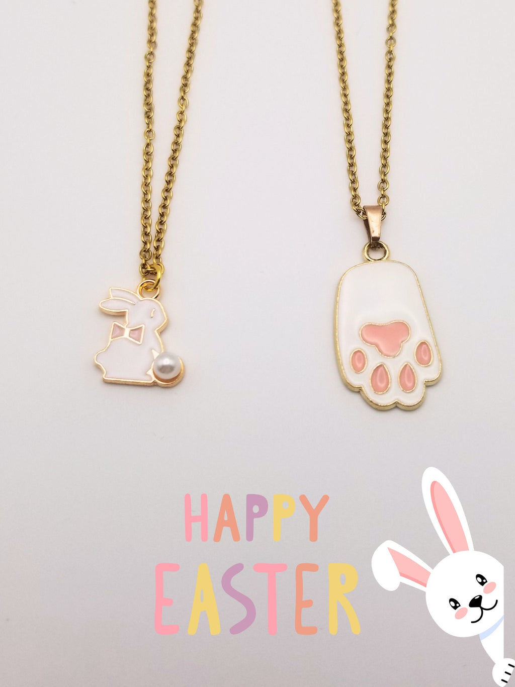 Gold Easter Bunny Necklace, Rabbit Foot Pendant, Stainless Steel