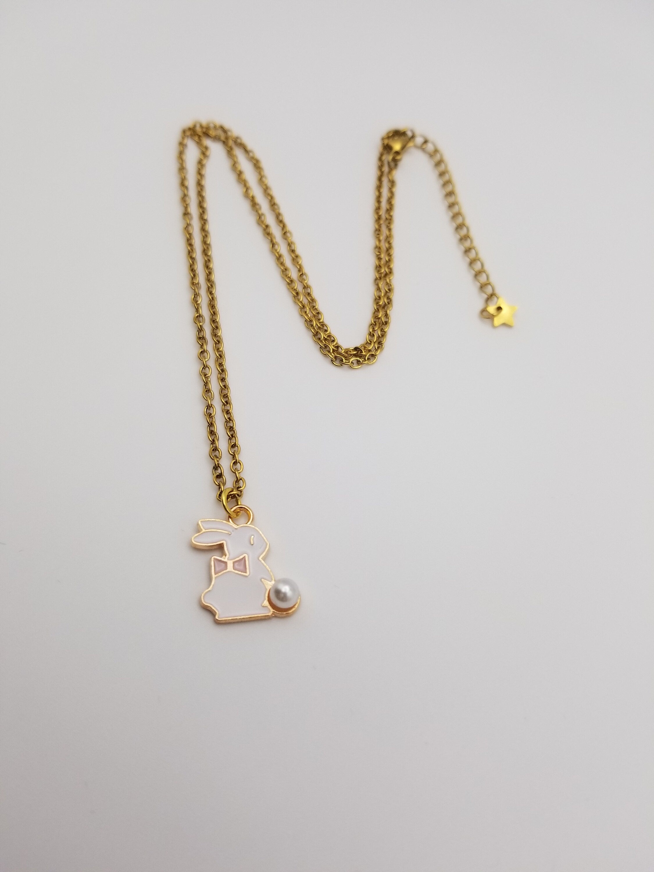 Gold Easter Bunny Necklace, Rabbit Foot Pendant, Stainless Steel