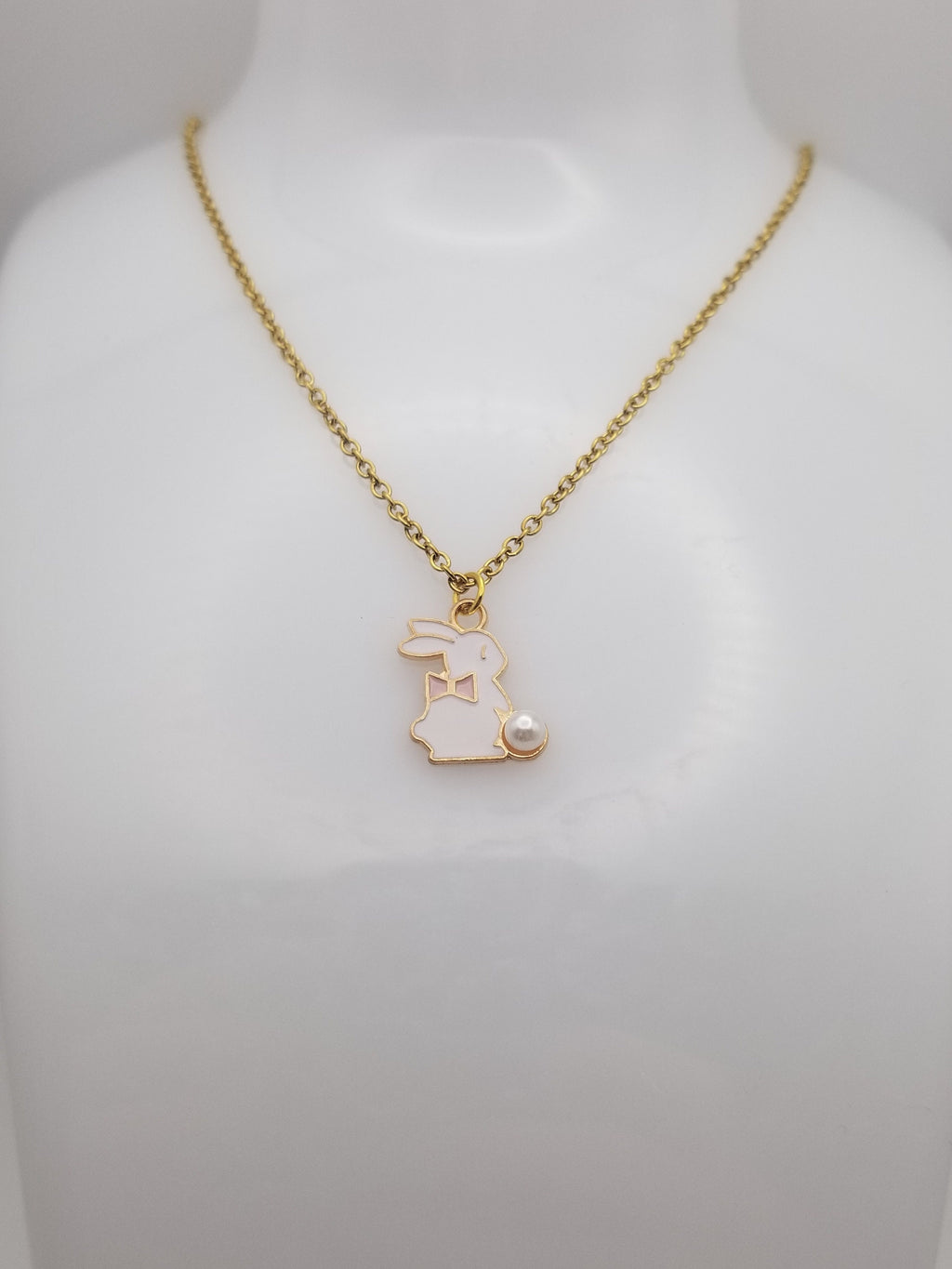 Gold Easter Bunny Necklace, Rabbit Foot Pendant, Stainless Steel
