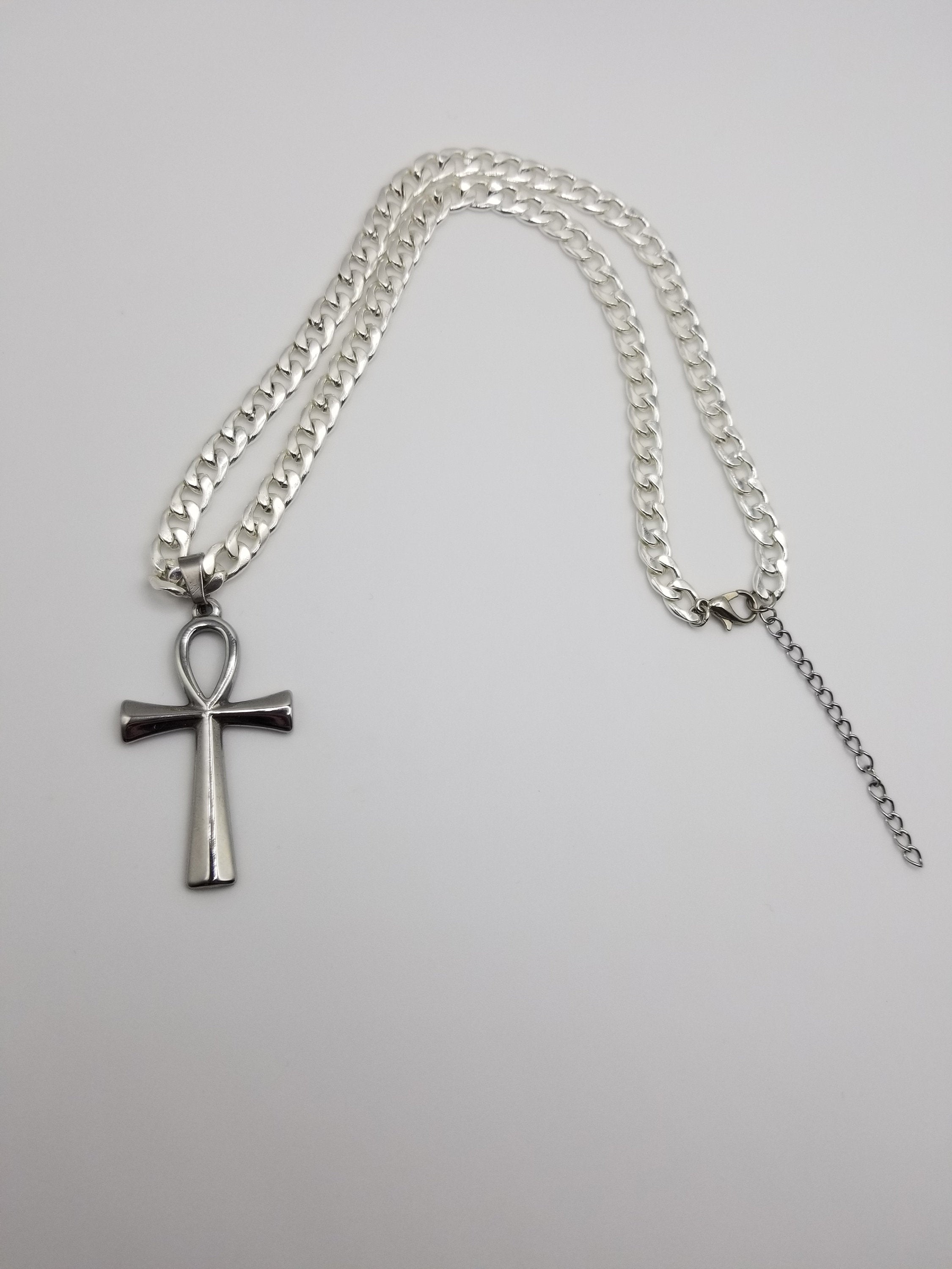 Stainless Steel Cuban Chain Ankh Necklace: Unisex Key of Life Pendant
