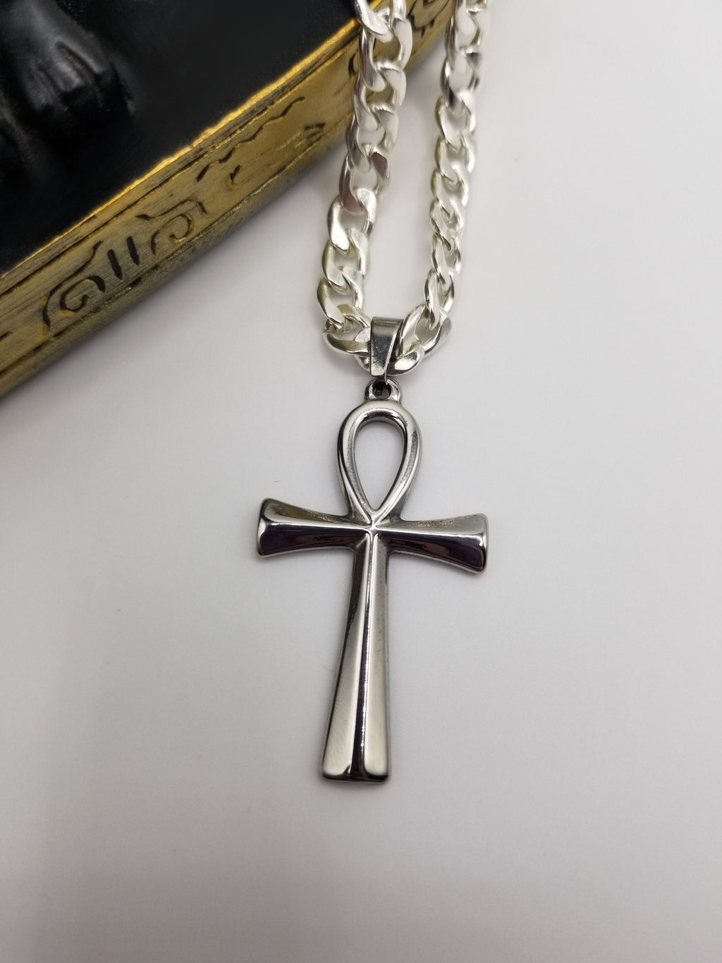 Stainless Steel Cuban Chain Ankh Necklace: Unisex Key of Life Pendant