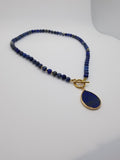 Lapis Lazuli Beaded Choker – Teardrop Pendant, 18k Gold Toggle Necklace