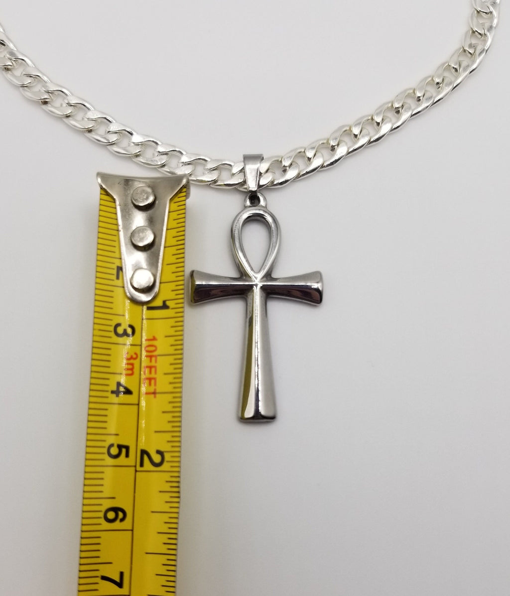 Stainless Steel Cuban Chain Ankh Necklace: Unisex Key of Life Pendant