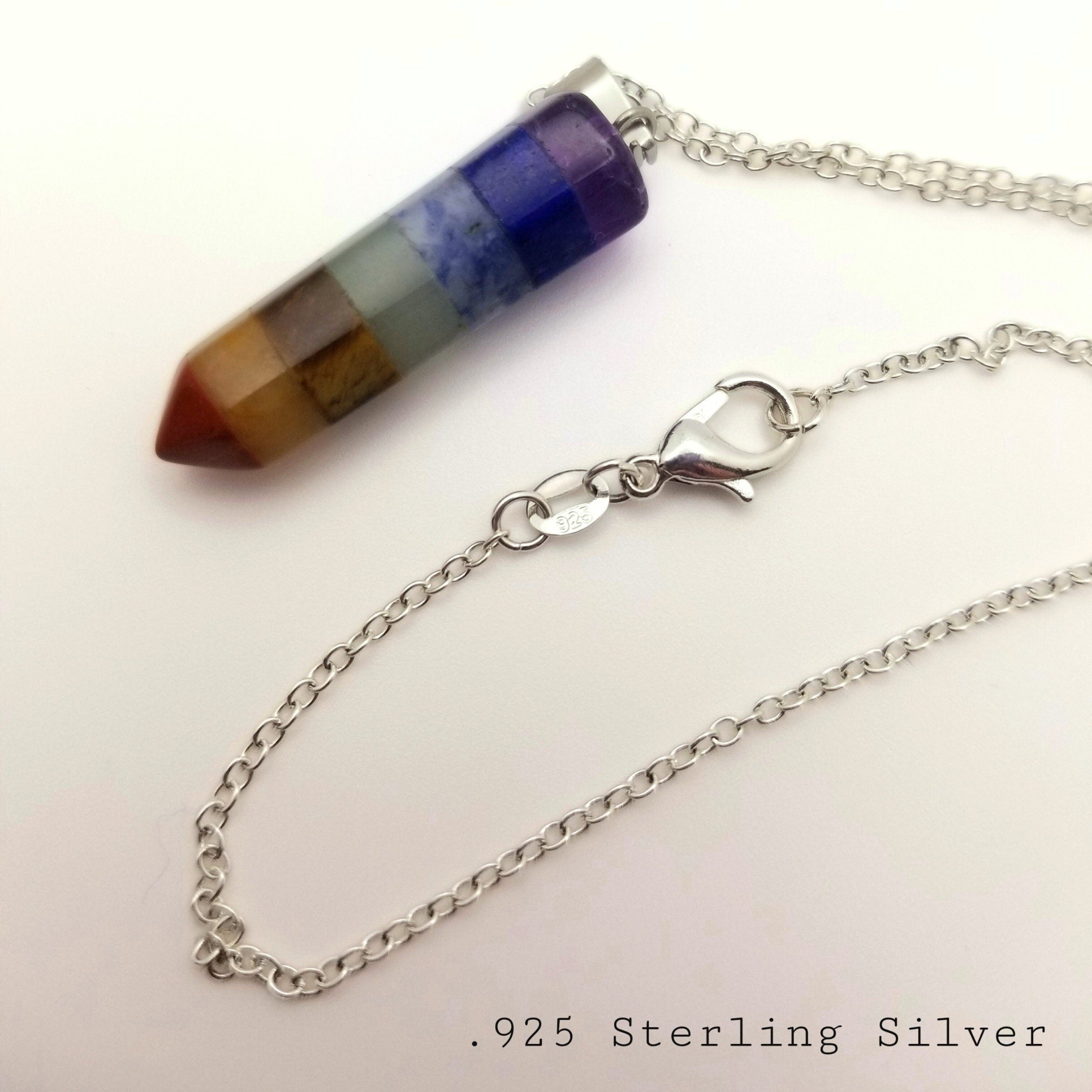 Sterling Silver 7 Chakra Stone Pendant Necklace - Meditation Jewelry