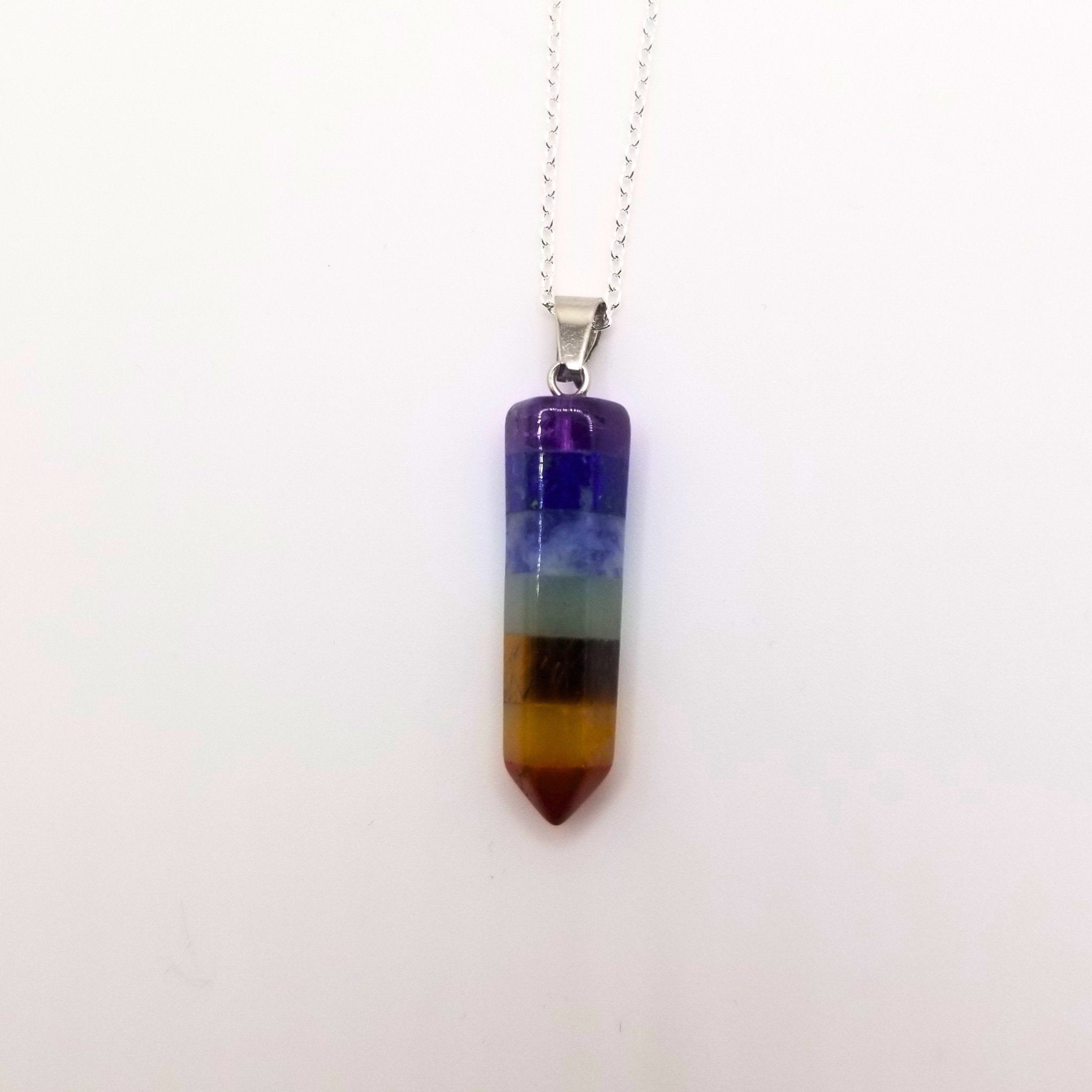 Sterling Silver 7 Chakra Stone Pendant Necklace - Meditation Jewelry