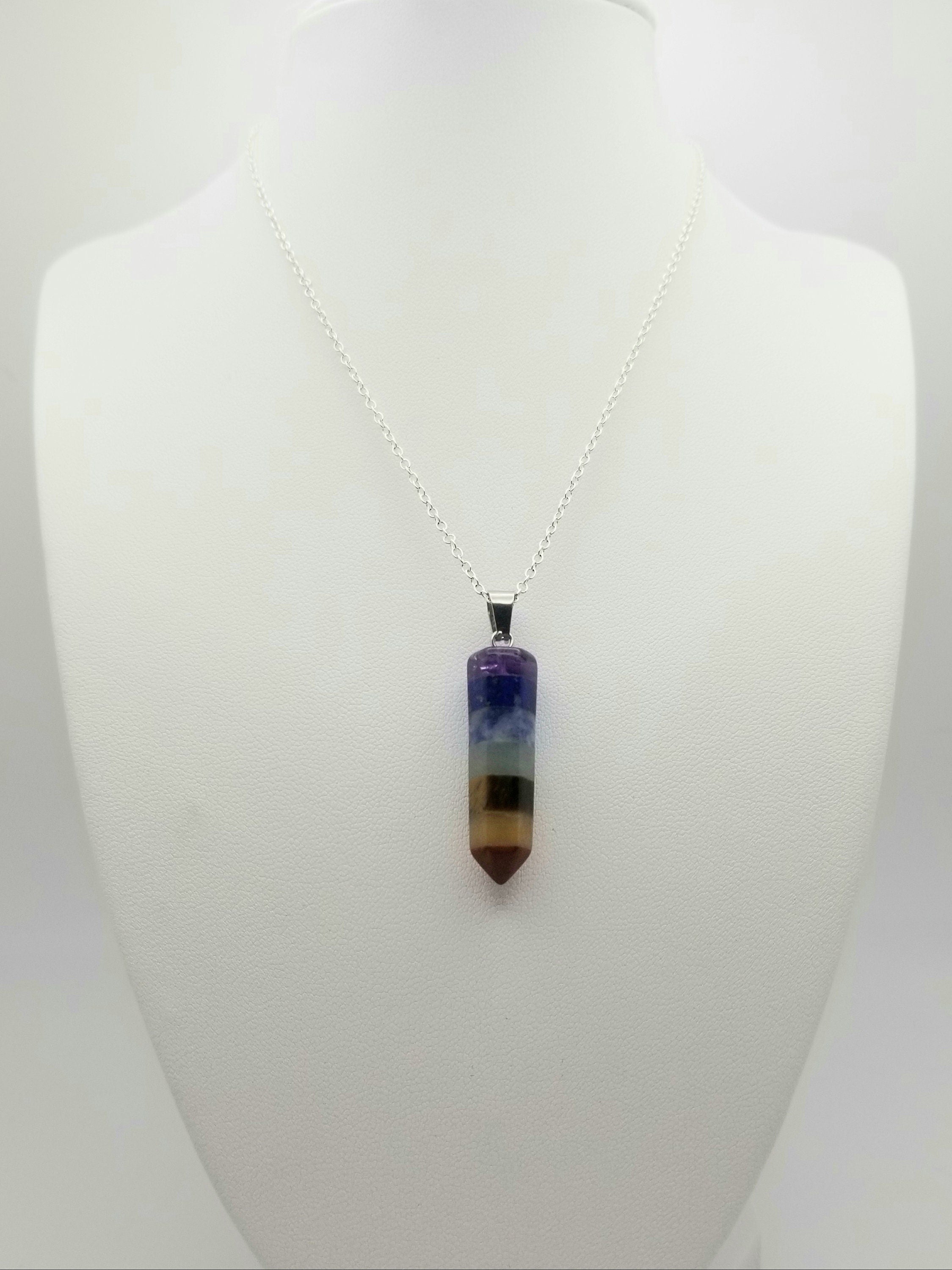 Sterling Silver 7 Chakra Stone Pendant Necklace - Meditation Jewelry