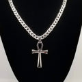 Large Silver Ankh Pendant Necklace on Cuban Chain 304 Stainless Steel Unisex