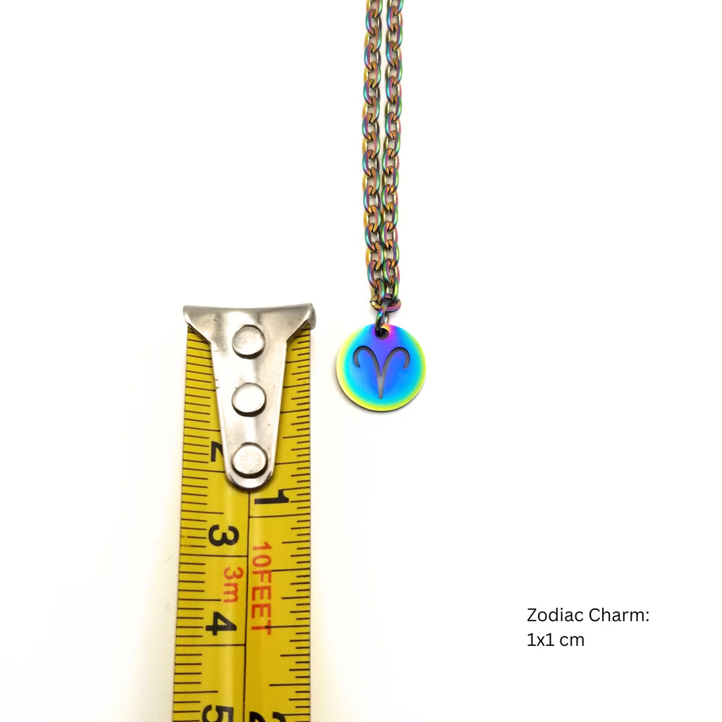 Rainbow Zodiac Charm Necklace: Waterproof Stainless Steel Astrology Pendant
