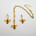 18k Gold Bumblebee Jewelry Set: Honeycomb Necklace and Earrings