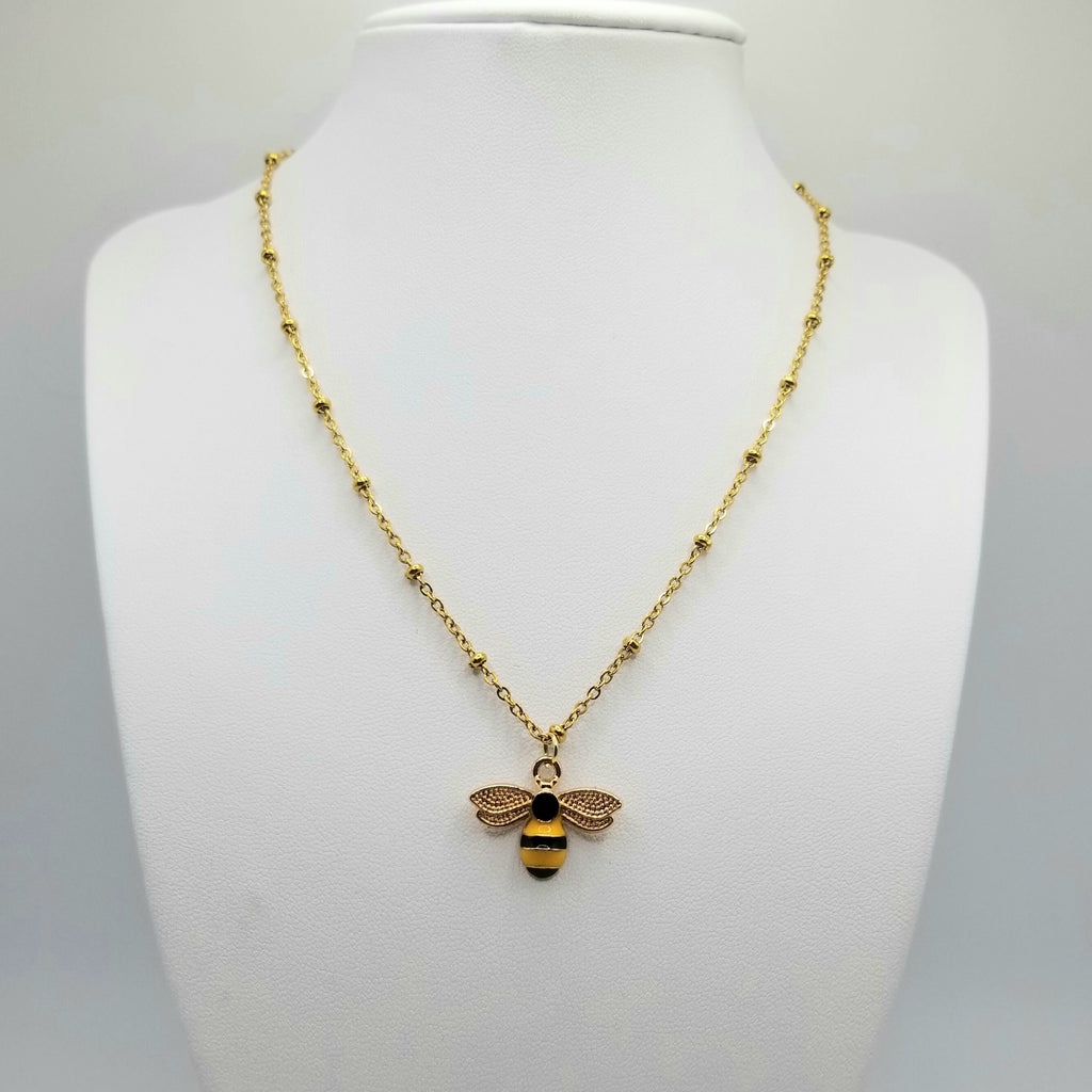 18k Gold Bumblebee Jewelry Set: Honeycomb Necklace and Earrings