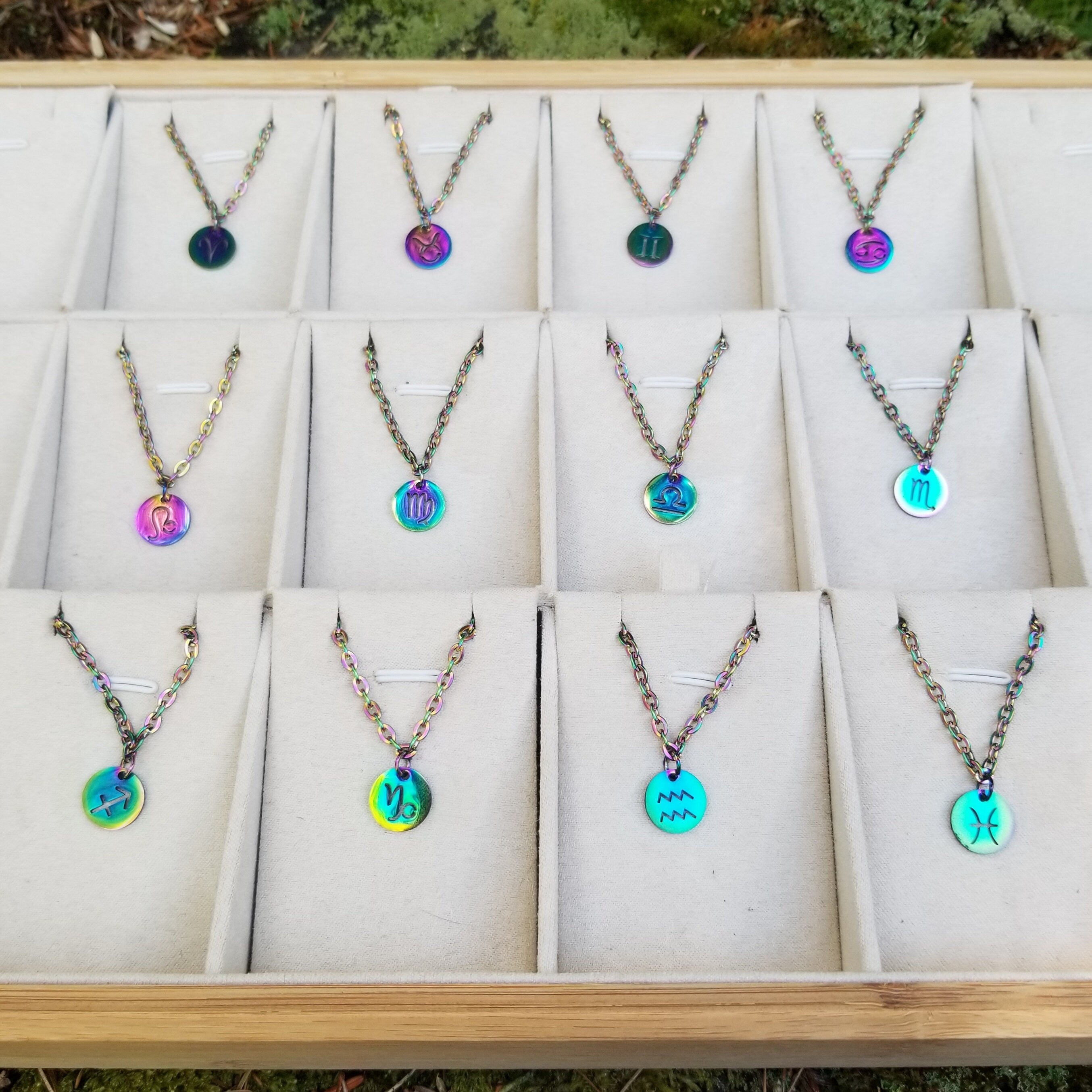 Rainbow Zodiac Charm Necklace: Waterproof Stainless Steel Astrology Pendant