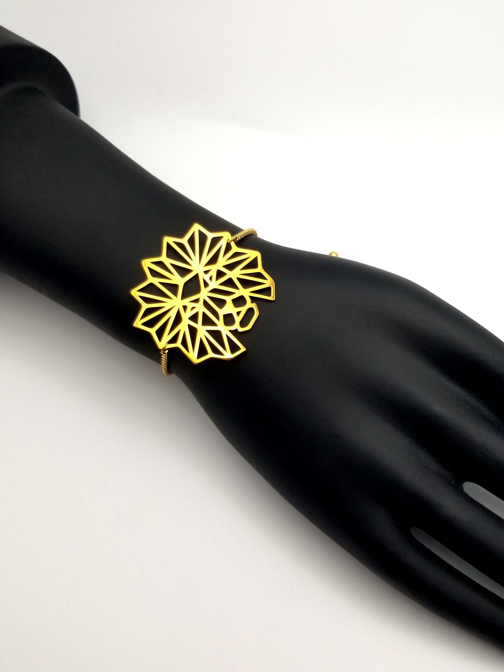 Geometric Lion of Judah Bracelet, 18k Gold Plated Stainless Steel, Waterproof Strength Jewelry