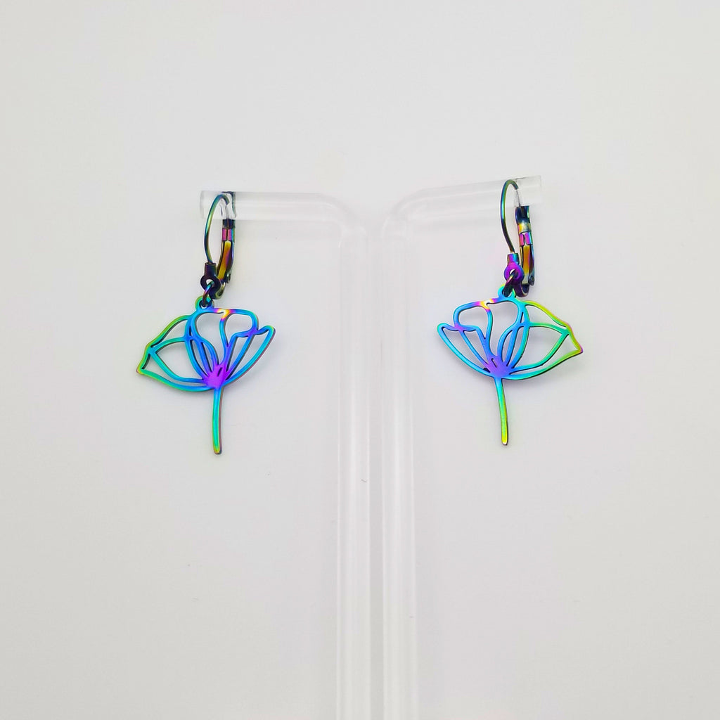 Rainbow Lotus Flower Earrings: Hypoallergenic Stainless Steel Jewelry