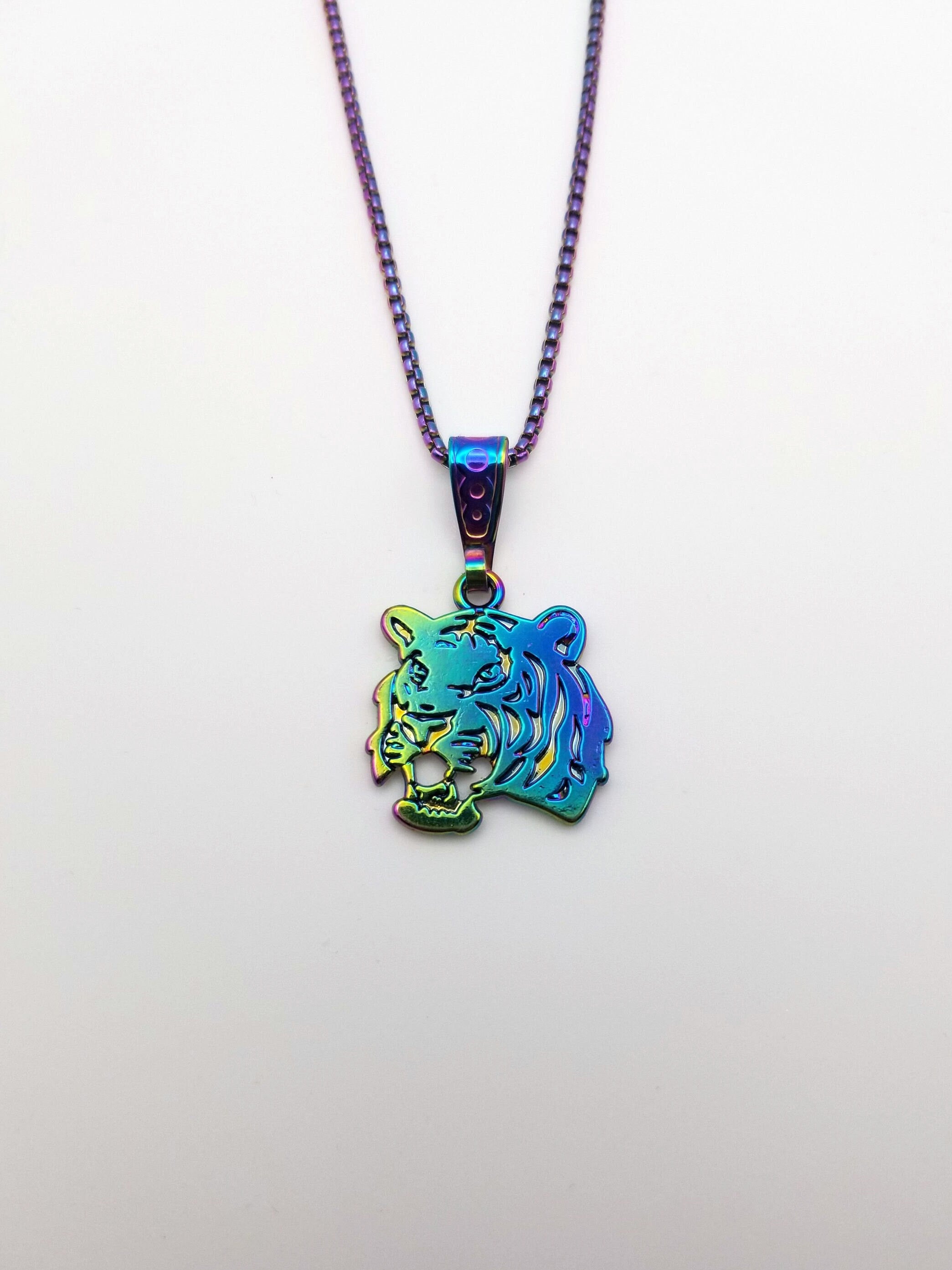 Rainbow Tiger Pendant Necklace Y2K Artisan Jewelry | Reversible Bold Style