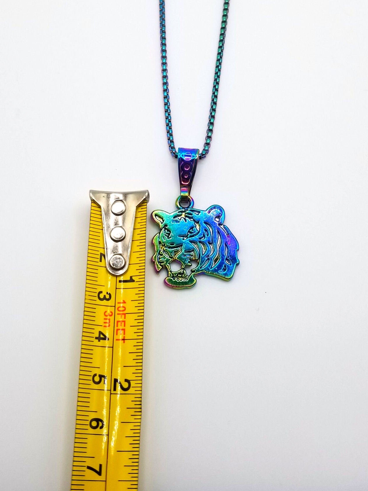 Rainbow Tiger Pendant Necklace Y2K Artisan Jewelry | Reversible Bold Style