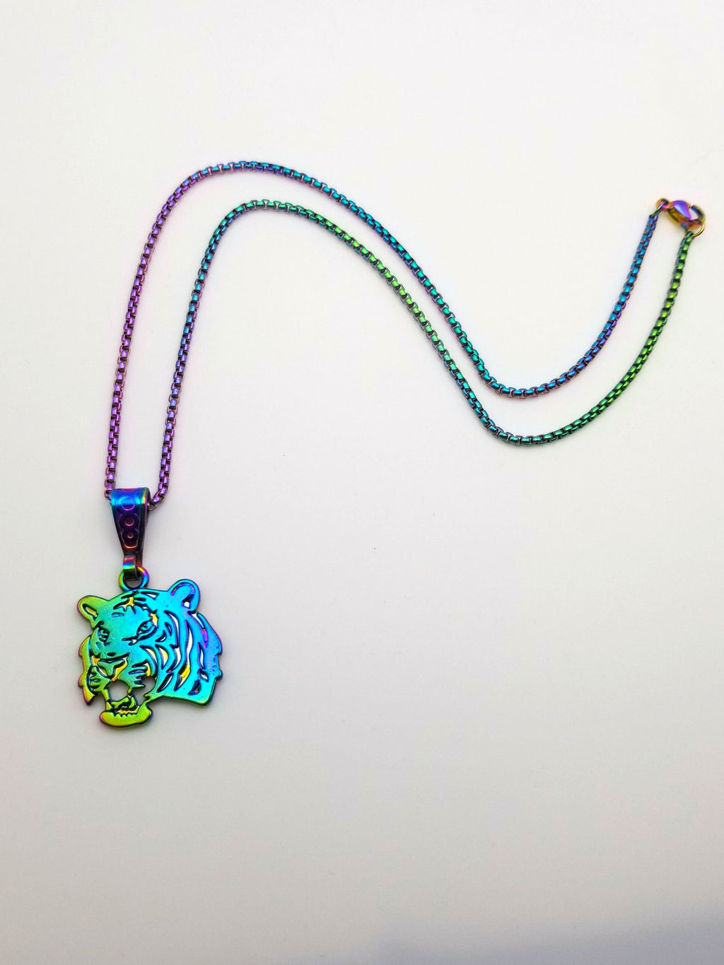 Rainbow Tiger Pendant Necklace Y2K Artisan Jewelry | Reversible Bold Style