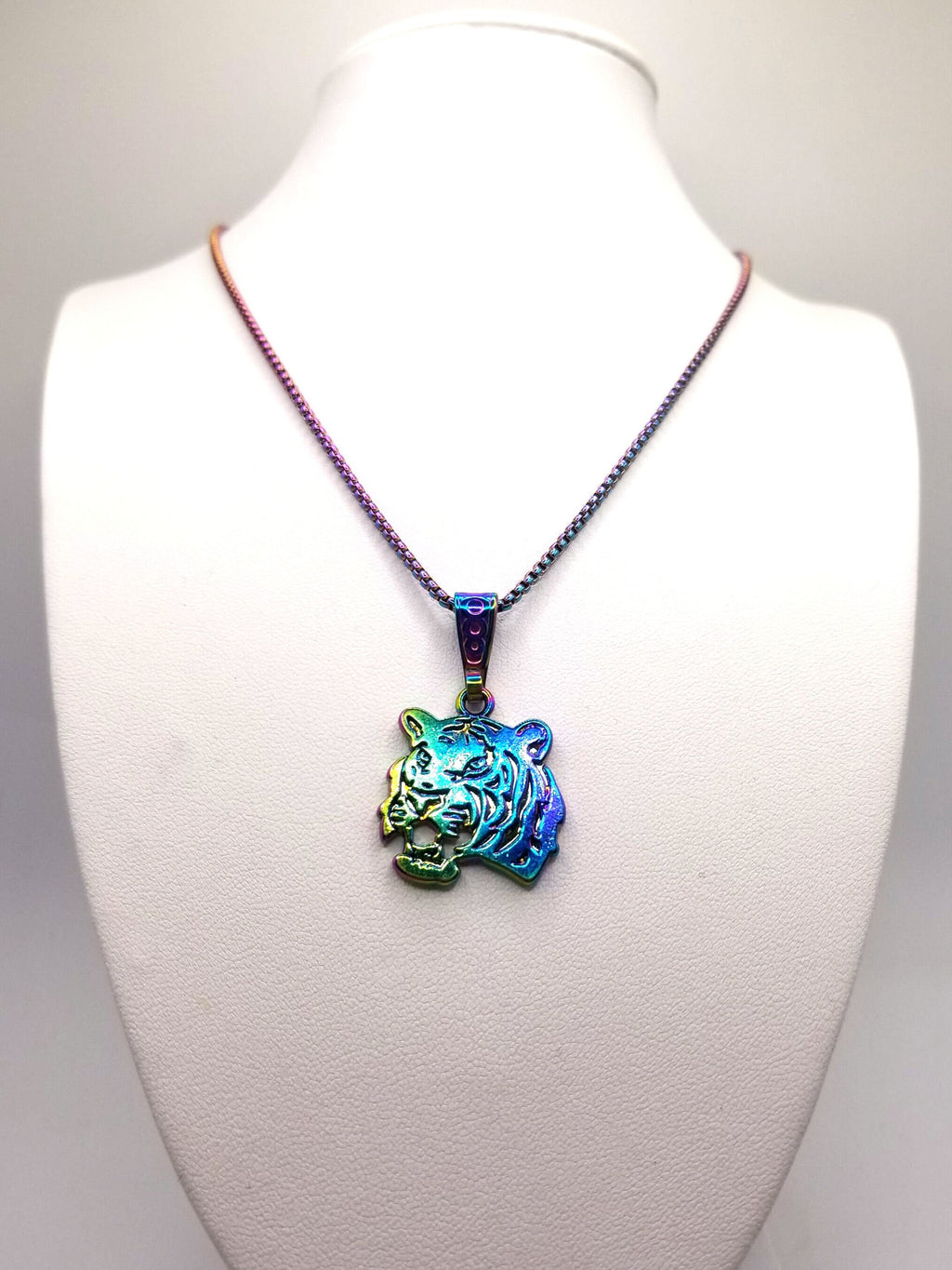 Rainbow Tiger Pendant Necklace Y2K Artisan Jewelry | Reversible Bold Style