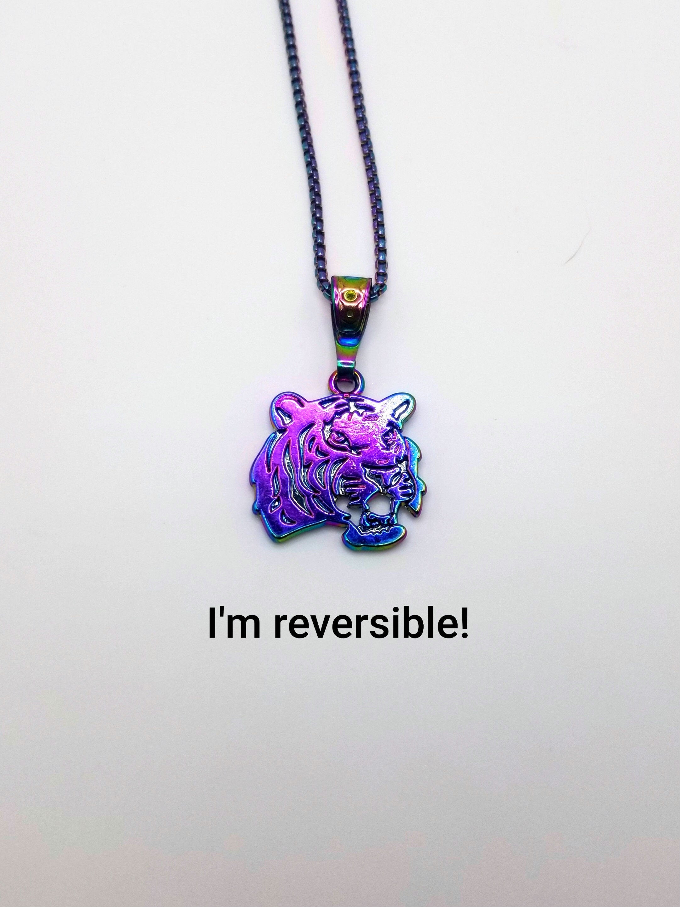 Rainbow Tiger Pendant Necklace Y2K Artisan Jewelry | Reversible Bold Style