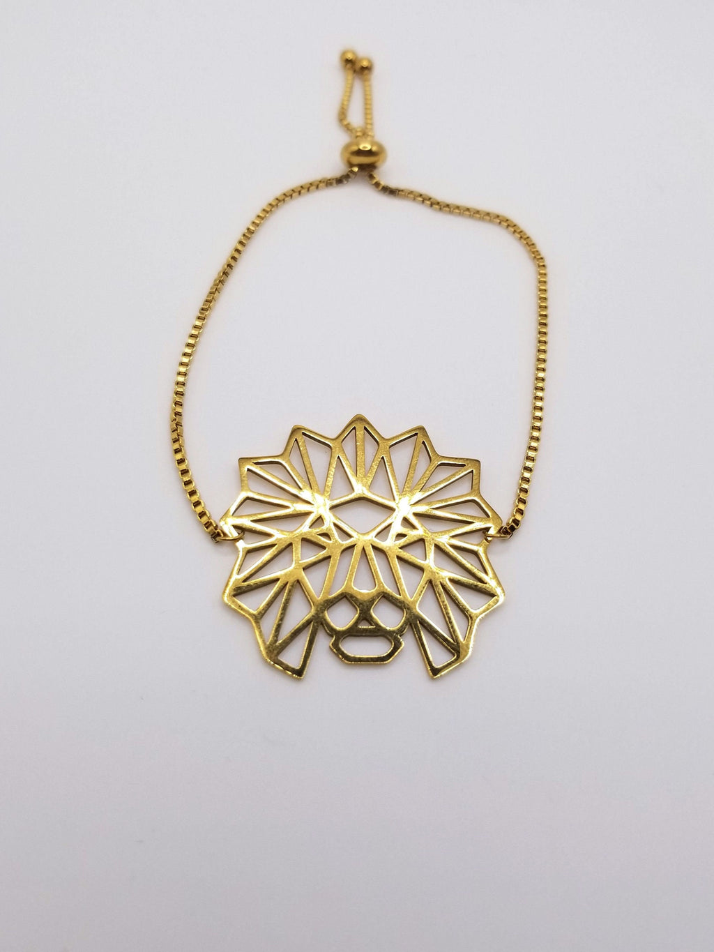 Geometric Lion of Judah Bracelet, 18k Gold Plated Stainless Steel, Waterproof Strength Jewelry