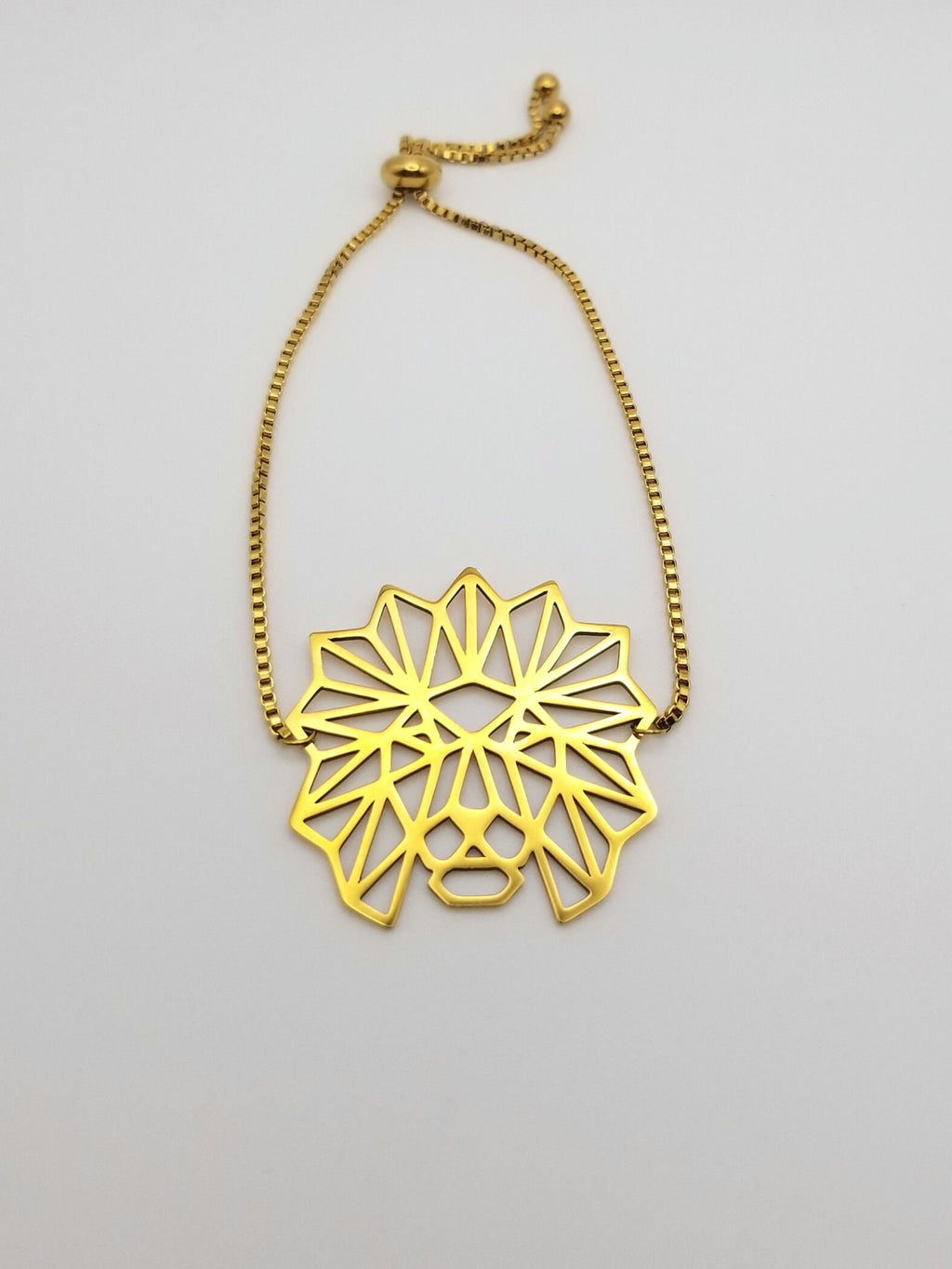 Geometric Lion of Judah Bracelet, 18k Gold Plated Stainless Steel, Waterproof Strength Jewelry
