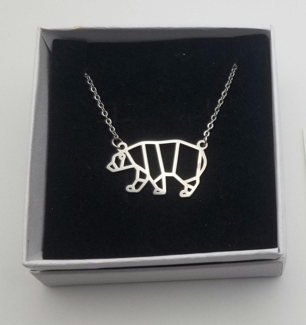 Geometric Bear Necklace: Stainless Steel Polar Bear Pendant
