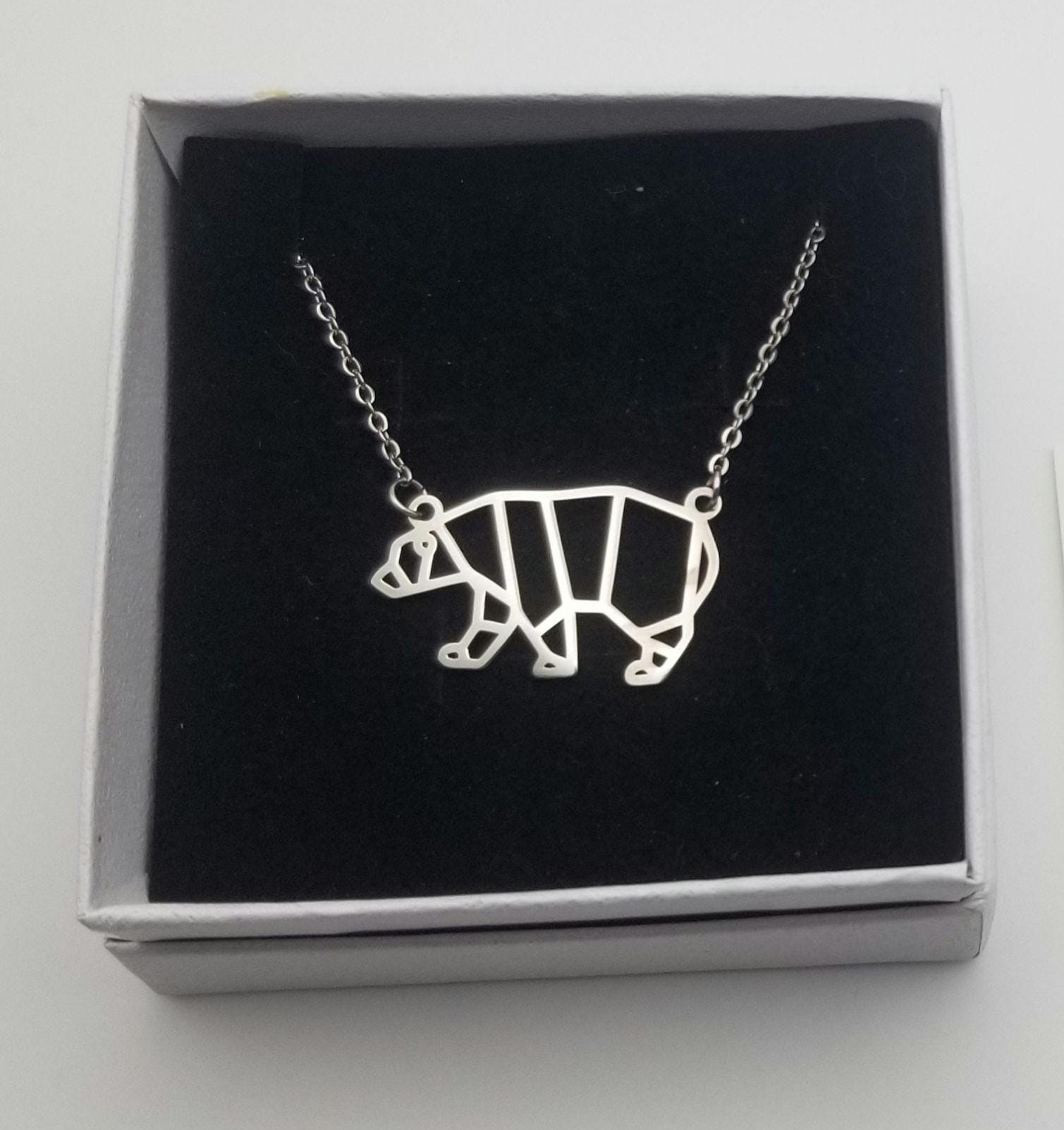 Geometric Bear Necklace: Stainless Steel Polar Bear Pendant