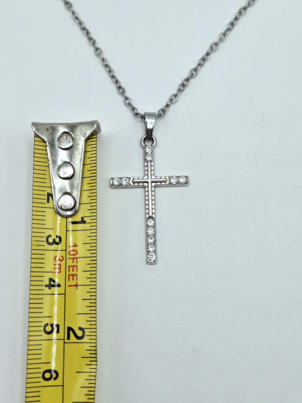 Crystal Rhinestone Cross Necklace - Stainless Steel Silver Crucifix for Women - Hypoallergenic Christian Jewelry