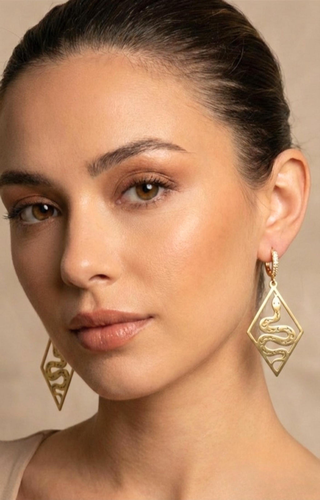 Egyptian Snake Drop Earrings, 18k Gold Plated Serpent Huggies, Waterproof Celestial Jewelry