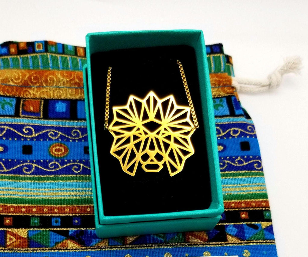 Geometric Lion of Judah Bracelet, 18k Gold Plated Stainless Steel, Waterproof Strength Jewelry