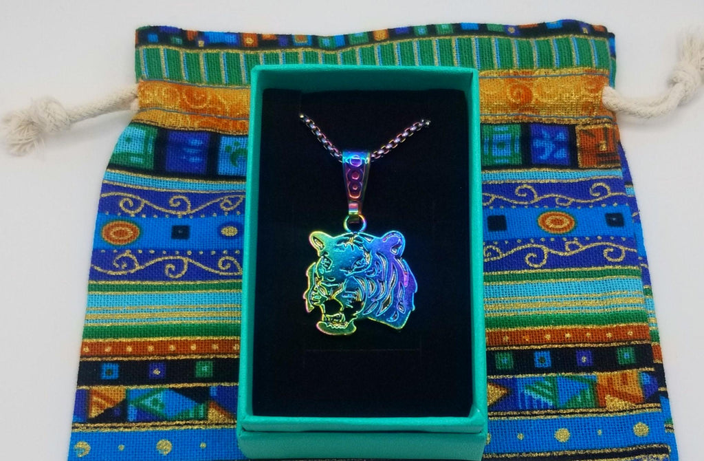 Rainbow Tiger Pendant Necklace Y2K Artisan Jewelry | Reversible Bold Style