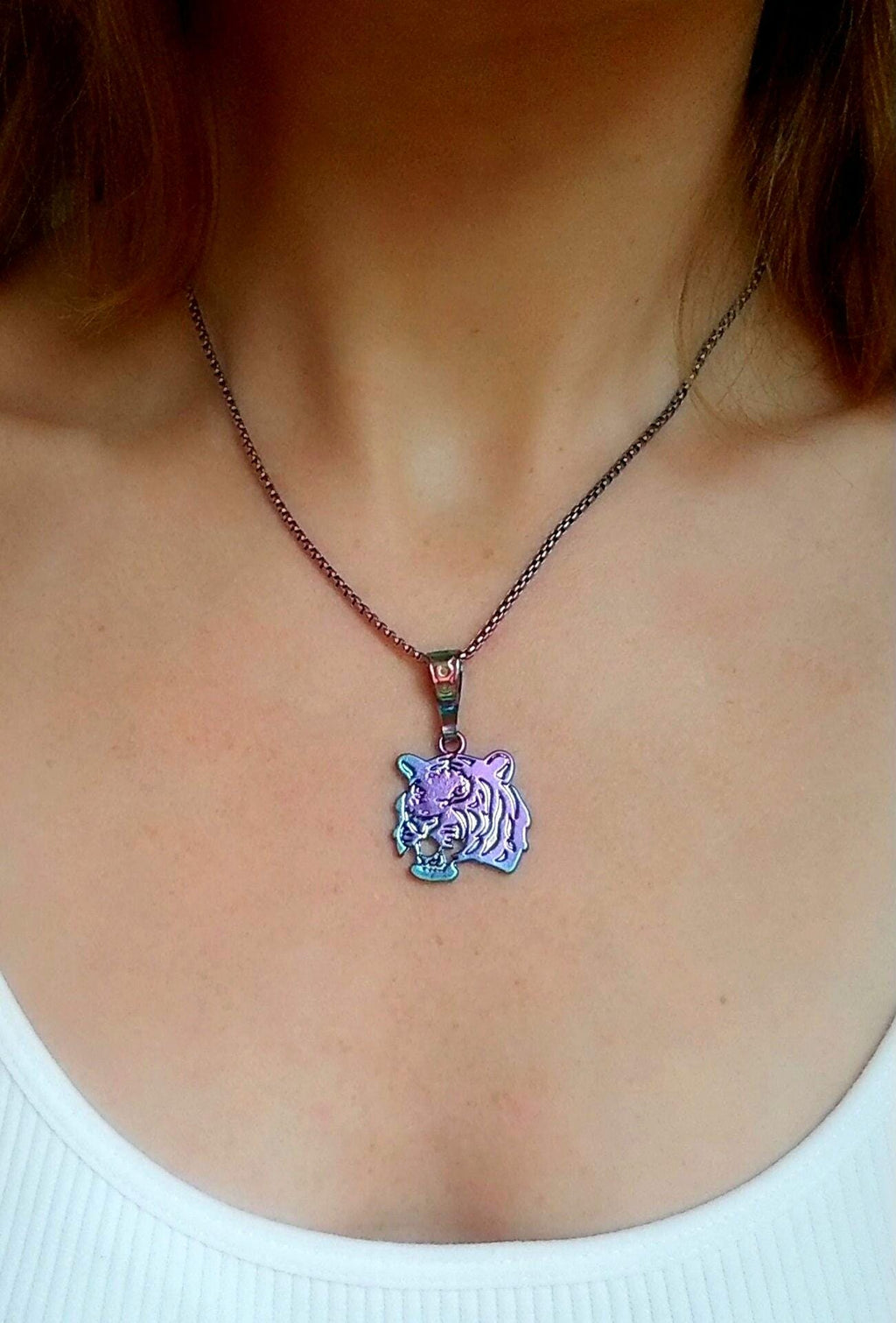 Rainbow Tiger Pendant Necklace Y2K Artisan Jewelry | Reversible Bold Style