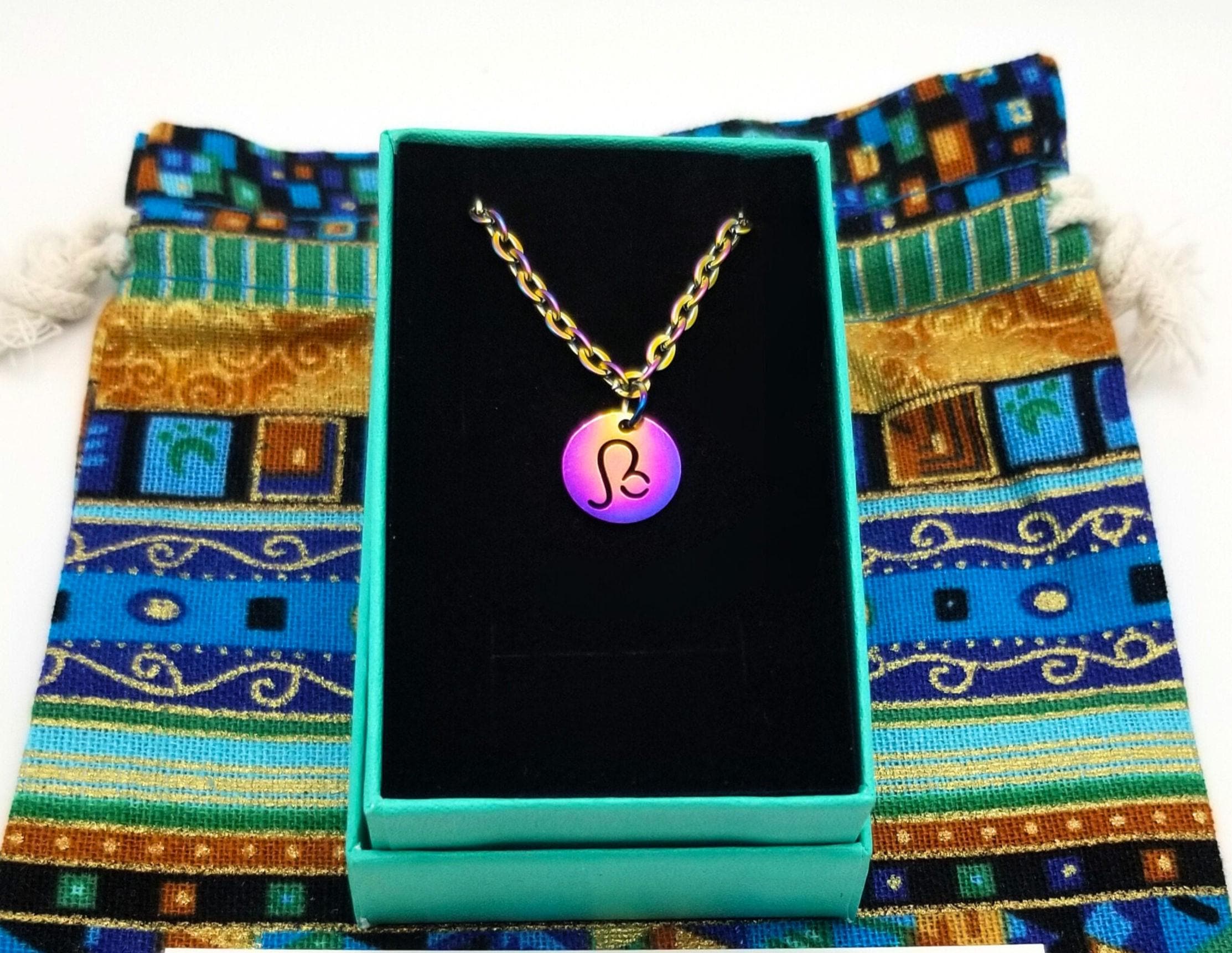 Rainbow Zodiac Charm Necklace: Waterproof Stainless Steel Astrology Pendant