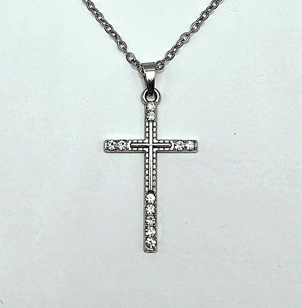 Crystal Rhinestone Cross Necklace - Stainless Steel Silver Crucifix for Women - Hypoallergenic Christian Jewelry
