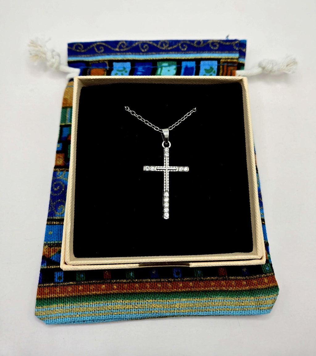 Crystal Rhinestone Cross Necklace - Stainless Steel Silver Crucifix for Women - Hypoallergenic Christian Jewelry