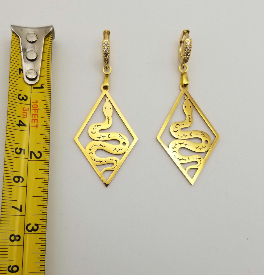 Egyptian Snake Drop Earrings, 18k Gold Plated Serpent Huggies, Waterproof Celestial Jewelry