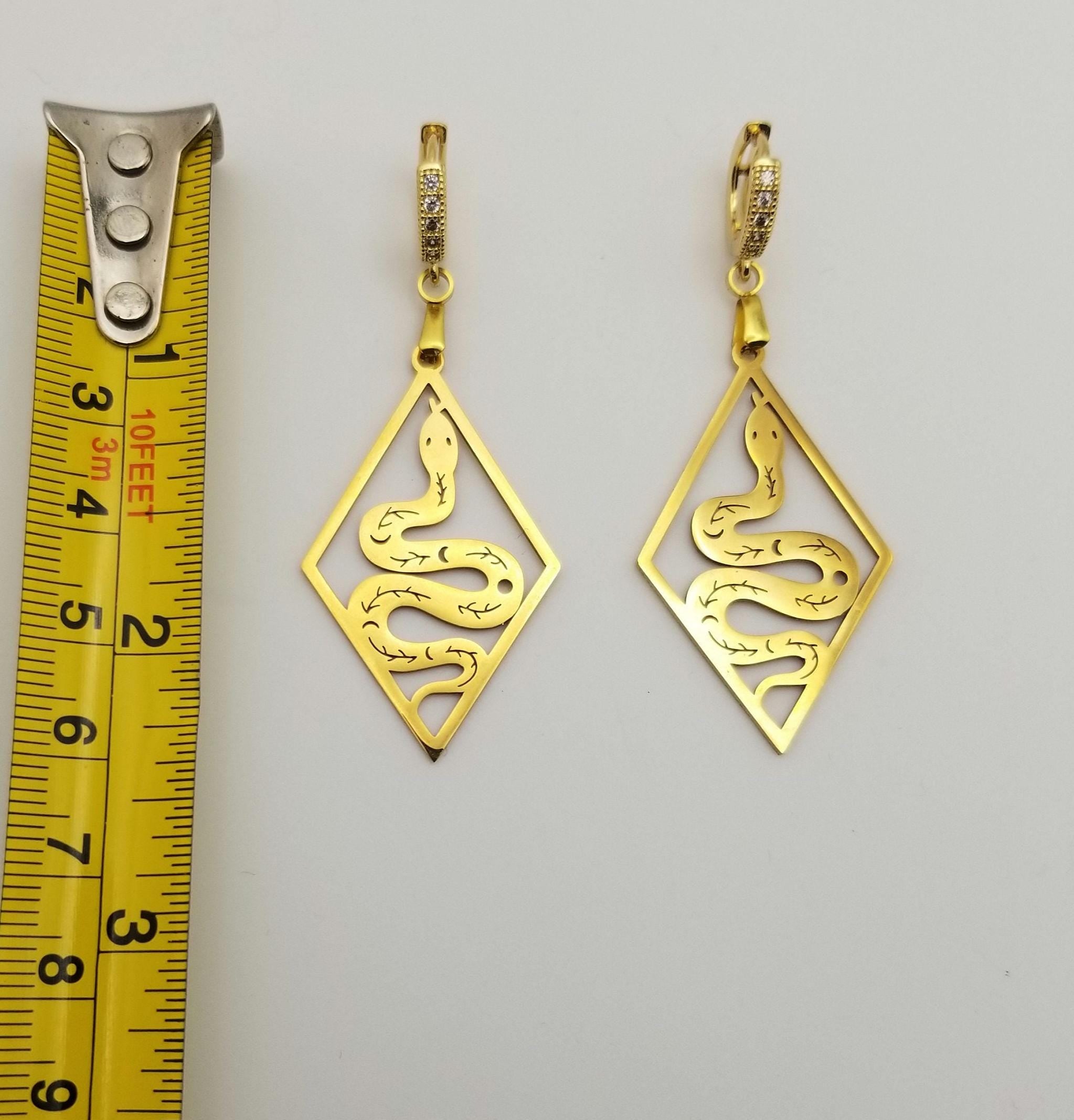 Egyptian Snake Drop Earrings, 18k Gold Plated Serpent Huggies, Waterproof Celestial Jewelry