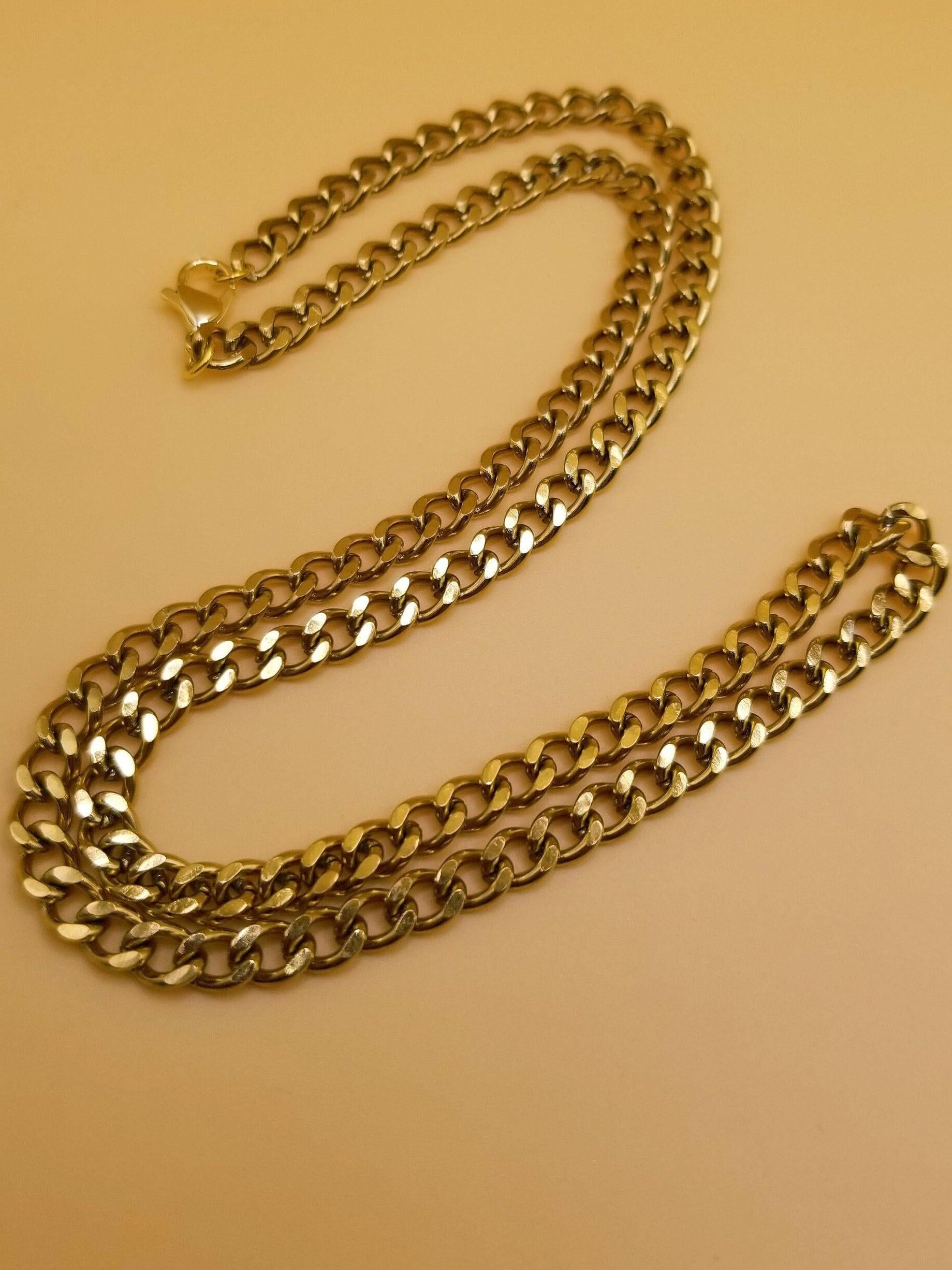 5mm 18k Gold Plated Cuban Link Chain, Waterproof Tarnish Free Necklace, Stainless Steel Unisex Jewelry