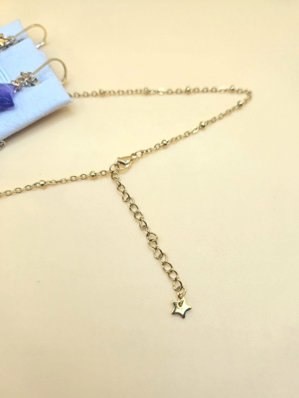 Natural Amethyst Star Jewelry Set, 18K Gold Plated Celestial Necklace, Earrings