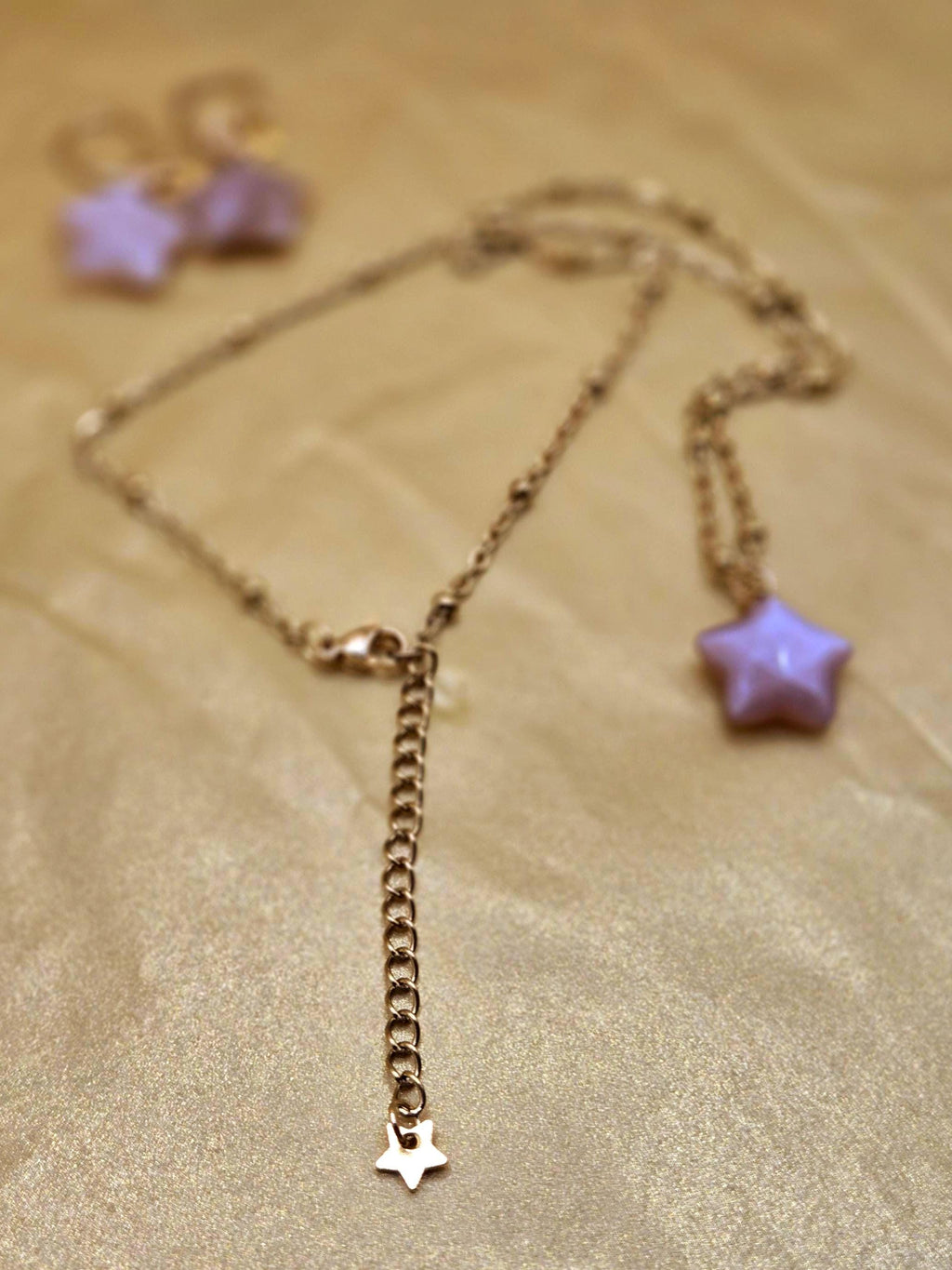 Peach Moonstone Star Jewelry Set, 18K Gold Celestial Necklace and Earrings