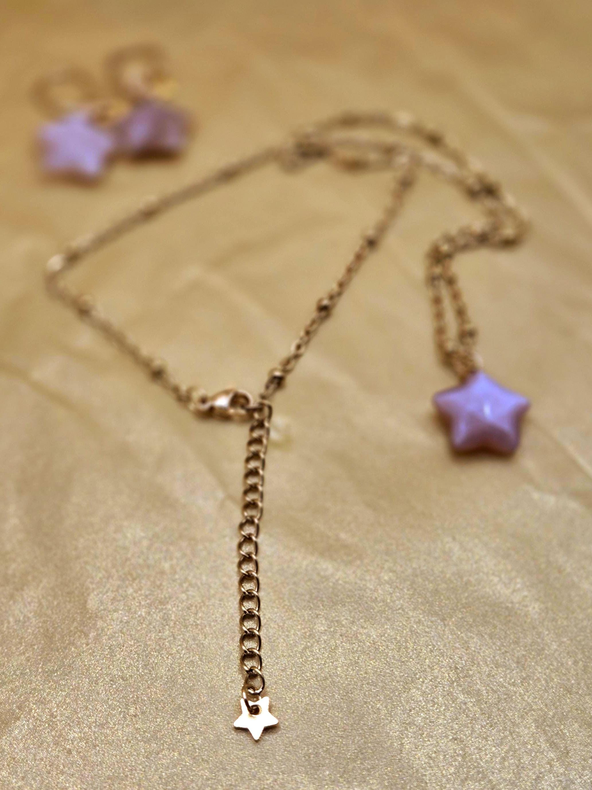Peach Moonstone Star Jewelry Set, 18K Gold Celestial Necklace and Earrings