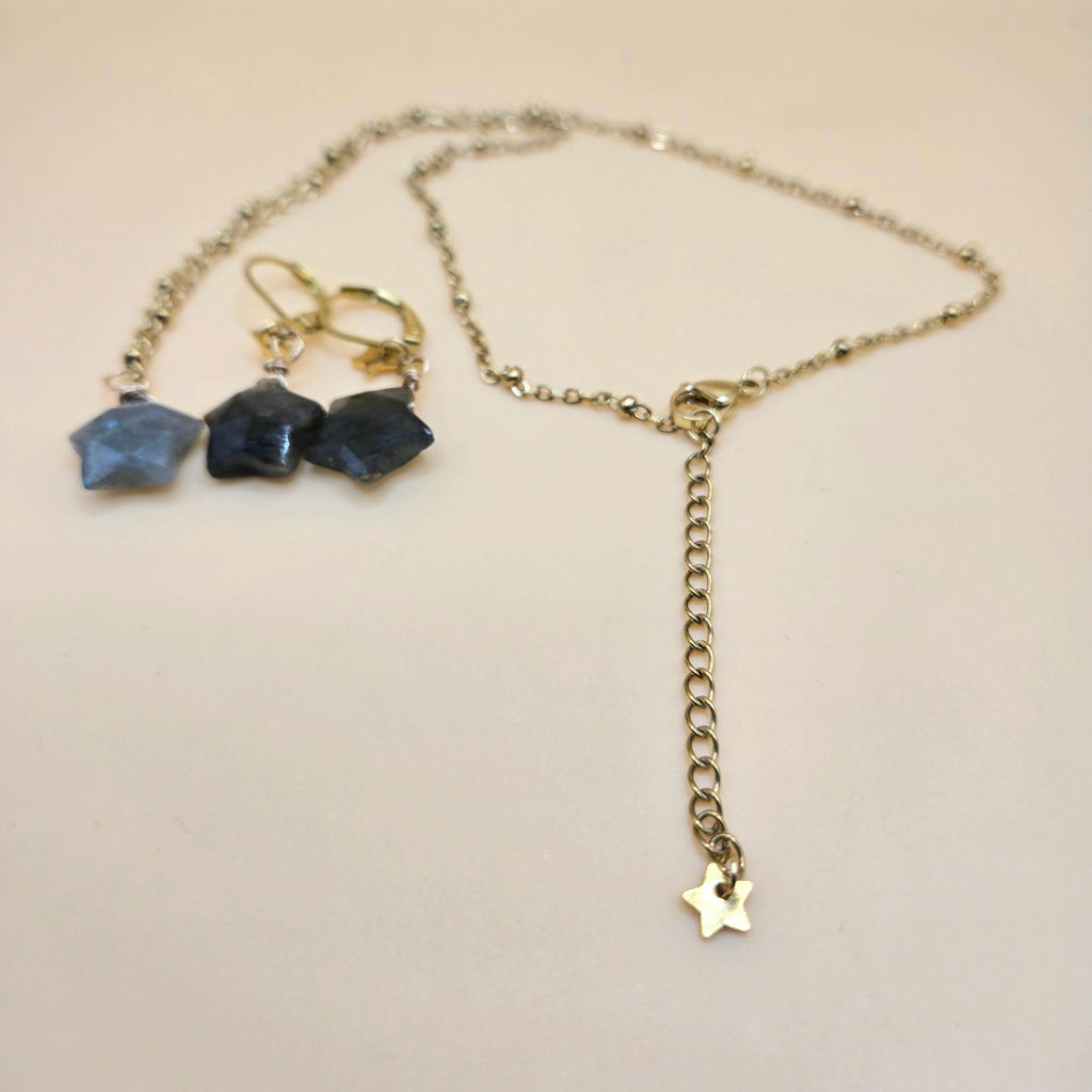 Natural Labradorite Star Jewelry Set, 18K Gold Plated, Tarnish Resistant, Waterproof