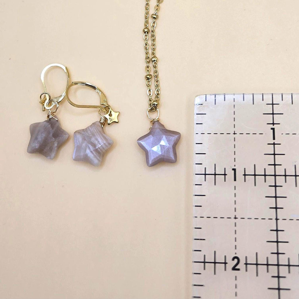 Peach Moonstone Star Jewelry Set, 18K Gold Celestial Necklace and Earrings