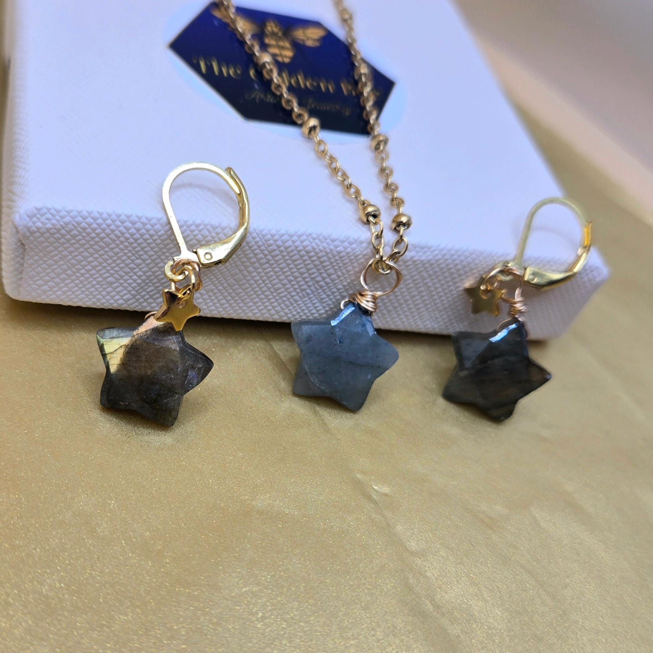 Natural Labradorite Star Jewelry Set, 18K Gold Plated, Tarnish Resistant, Waterproof