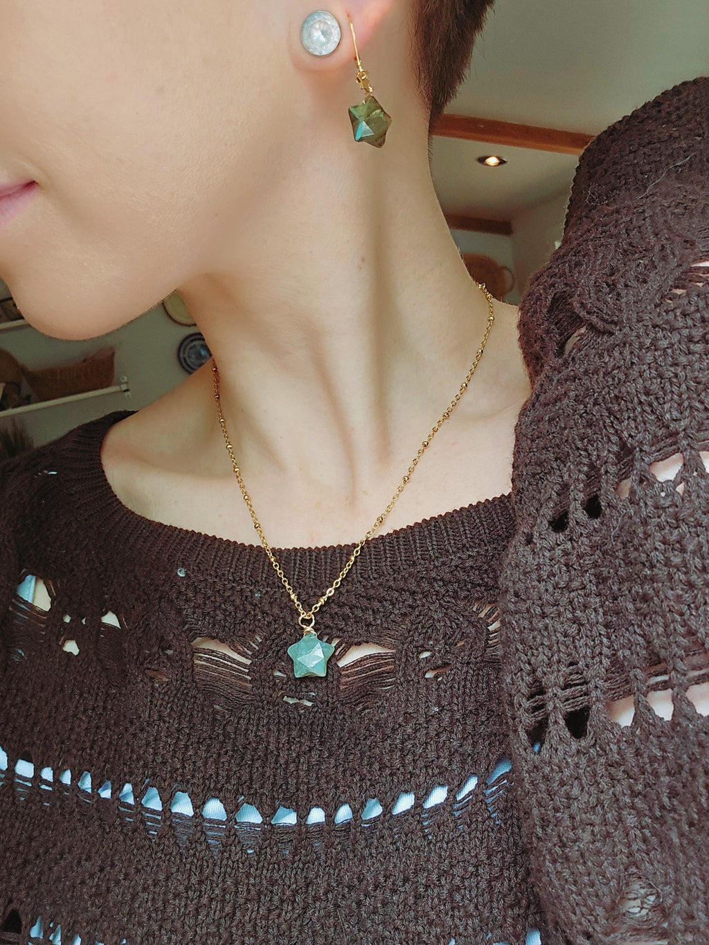 Natural Labradorite Star Jewelry Set, 18K Gold Plated, Tarnish Resistant, Waterproof