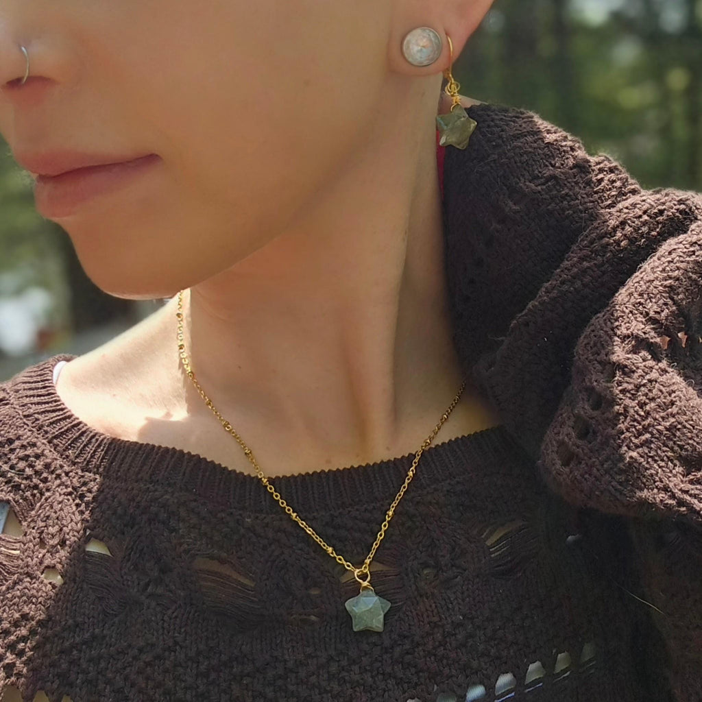 Natural Labradorite Star Jewelry Set, 18K Gold Plated, Tarnish Resistant, Waterproof