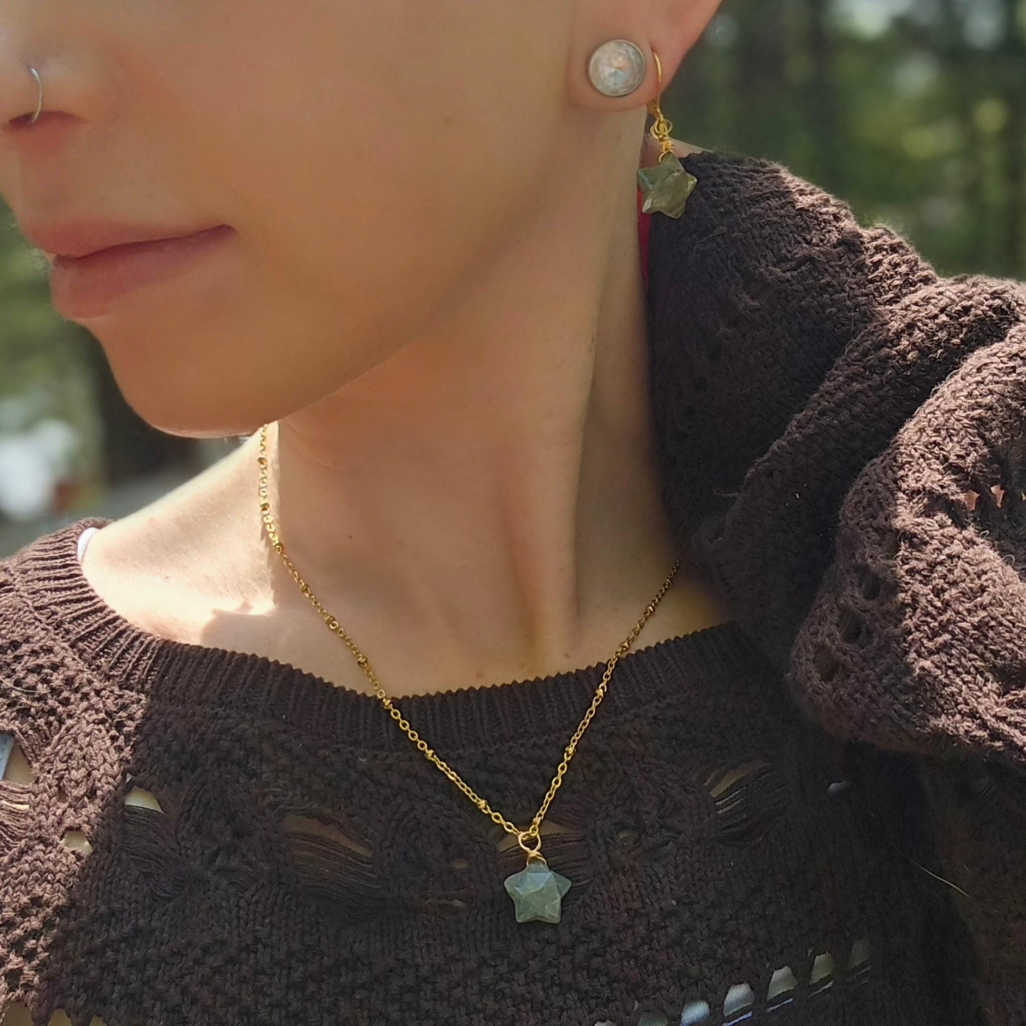 Natural Labradorite Star Jewelry Set, 18K Gold Plated, Tarnish Resistant, Waterproof