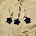 Natural Obsidian Star Jewelry Set, 18K Gold Plated Celestial Necklace, Earrings
