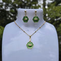 18K Gold Emerald Green Enamel Bee Jewelry Set, Hexagon Honeybee Necklace and Earring Set, Tarnish Resistant, Waterproof, Adjustable