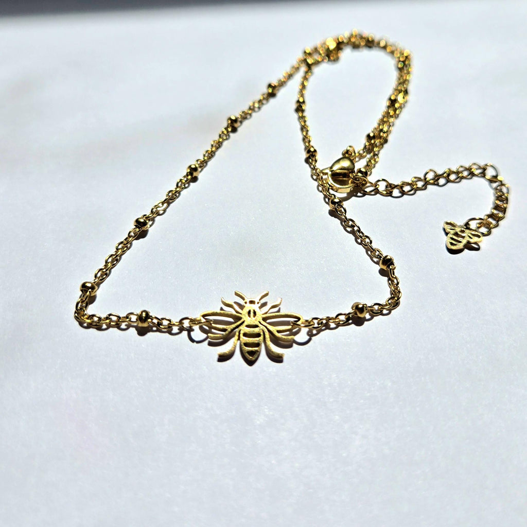 18K Gold Bee Charm Jewelry Set, Laser Cut Honeybee Necklace and Earring Set, Tarnish Resistant Waterproof Dainty Bee Jewelry, Gift for Her