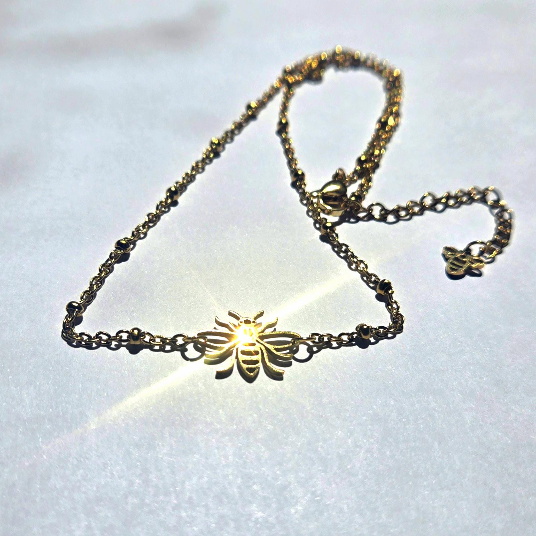 18K Gold Bee Charm Jewelry Set, Laser Cut Honeybee Necklace and Earring Set, Tarnish Resistant Waterproof Dainty Bee Jewelry, Gift for Her